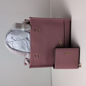 Coach CO971 + C2862 Leather Dempsey Tote & Snap Wallet Gold/ True Pink